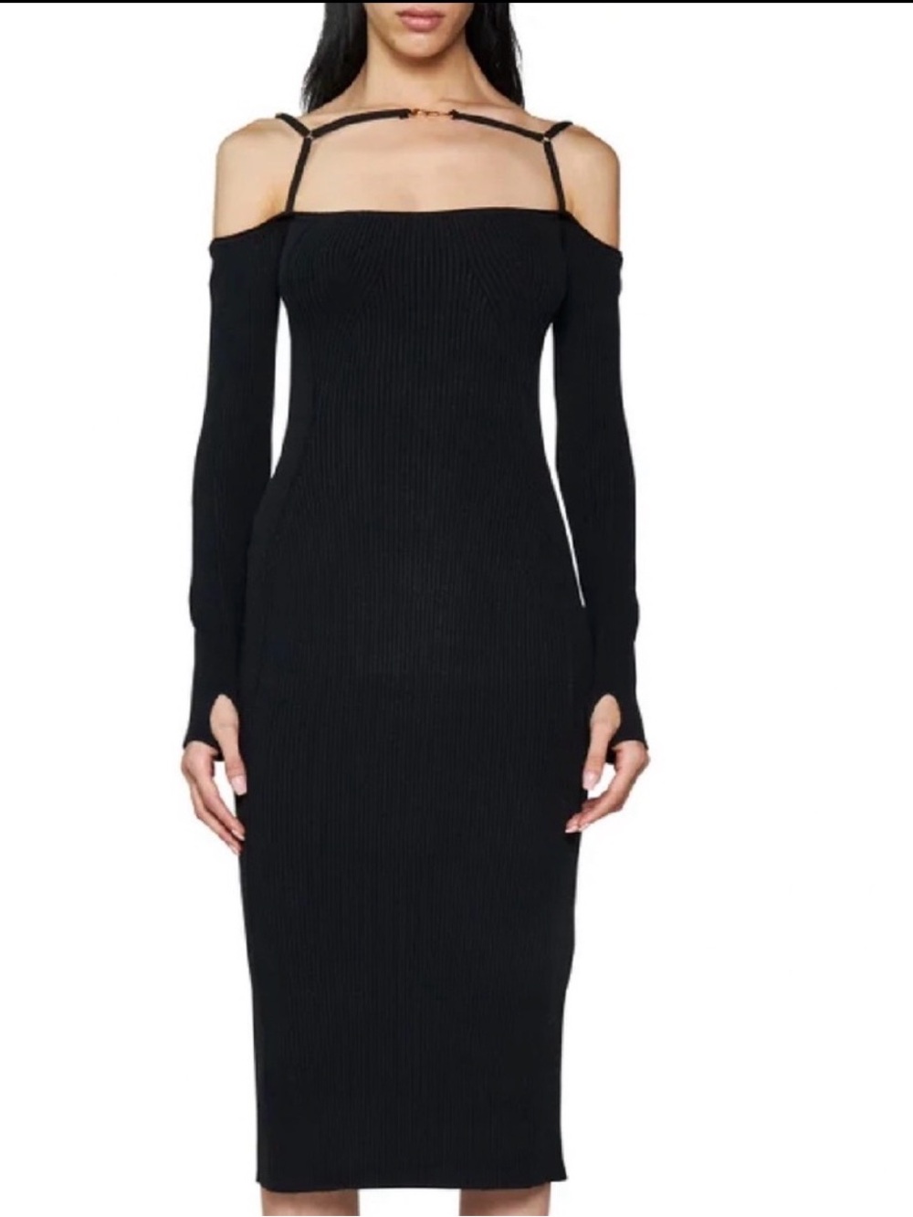 Jacquemus Black Off-Shoulder Midi Dress